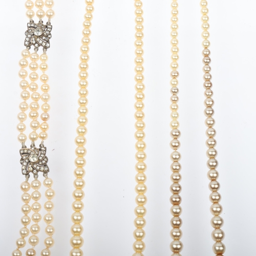 1551 - Various pearl jewellery, including Vintage triple-row pearl and paste bracelet, etc (3)