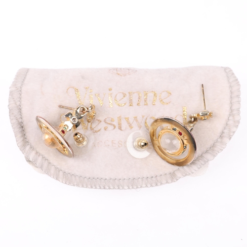 1553 - VIVIENNE WESTWOOD - a pair of gilt-metal and crystal orb drop earrings, 33.6mm, 16.1g, boxed