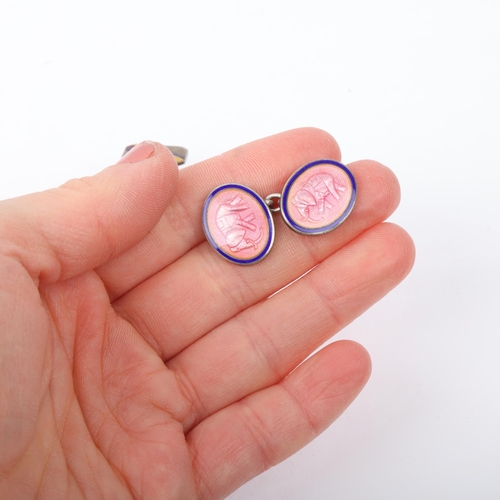 1557 - 2 pairs of silver and enamel cufflinks, elephant 18.6mm, 25.4g total (2 pairs)