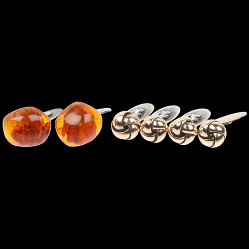 1559 - 3 pairs of Danish sterling silver and silver-gilt cufflinks, including amber example, 19.9mm, 22.7g ... 