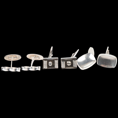 1560 - 3 pairs of Danish modernist silver cufflinks, makers include Bent Knudsen, 22.4mm, 47.9g total (3 pa... 