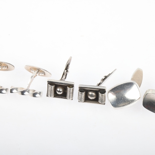 1560 - 3 pairs of Danish modernist silver cufflinks, makers include Bent Knudsen, 22.4mm, 47.9g total (3 pa... 