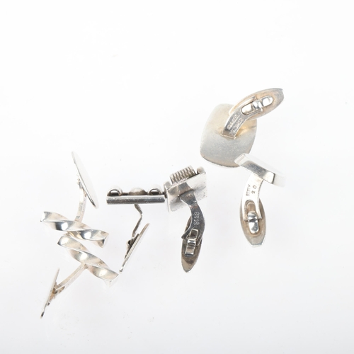 1560 - 3 pairs of Danish modernist silver cufflinks, makers include Bent Knudsen, 22.4mm, 47.9g total (3 pa... 