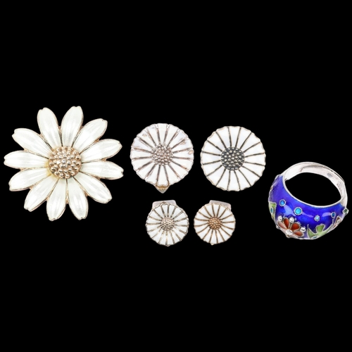 1561 - Various Scandinavian silver and enamel jewellery, including Jemax silver-gilt white enamel daisy pat... 