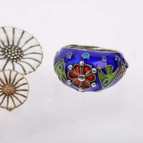 1561 - Various Scandinavian silver and enamel jewellery, including Jemax silver-gilt white enamel daisy pat... 