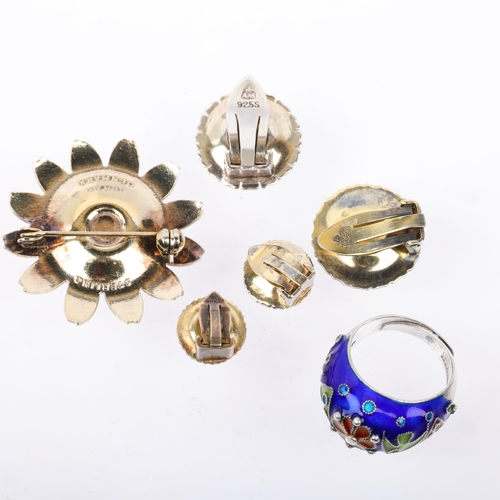 1561 - Various Scandinavian silver and enamel jewellery, including Jemax silver-gilt white enamel daisy pat... 