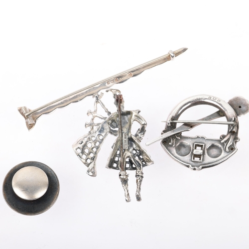 1563 - Various silver jewellery, including Joseph Leton Celtic triquetra long brooch, sterling bagpiper bro... 