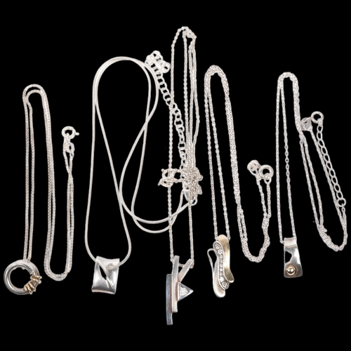 1564 - 5 Danish silver pendant necklaces, makers include Scrouples, largest pendant 26.4mm, 25.9g total (5)