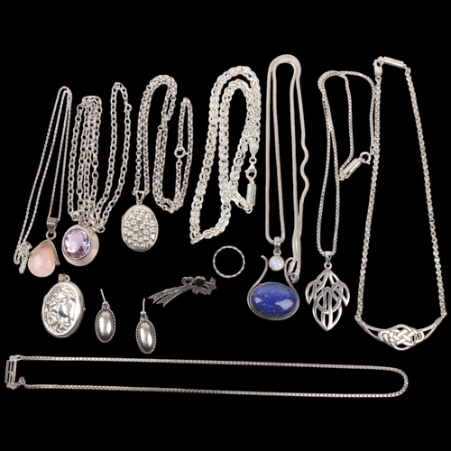 1567 - Various silver jewellery, including chain necklaces, Mackintosh style pendant necklace, locket, etc,... 