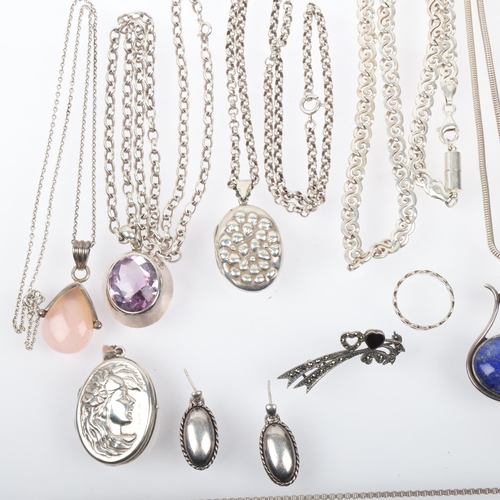 1567 - Various silver jewellery, including chain necklaces, Mackintosh style pendant necklace, locket, etc,... 