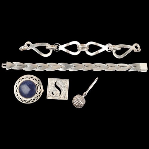 1568 - Various silver jewellery, including Mexican stylised leaf panel bracelet, 20cm, unmounted sapphire s... 