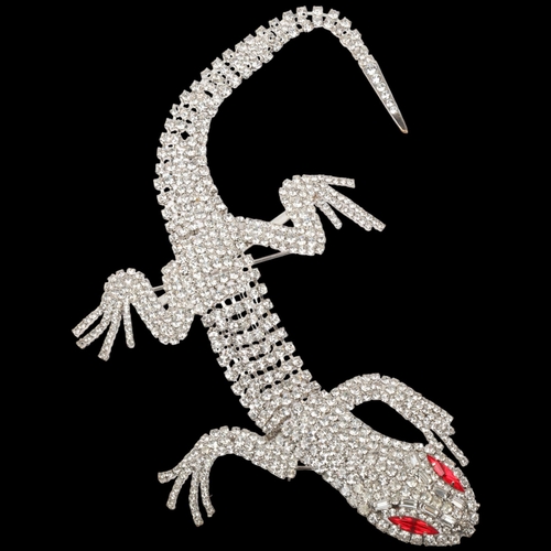 1571 - BUTLER & WILSON - a large Vintage rhinestone articulated lizard/gekko brooch, signed, 27cm, 65.6g