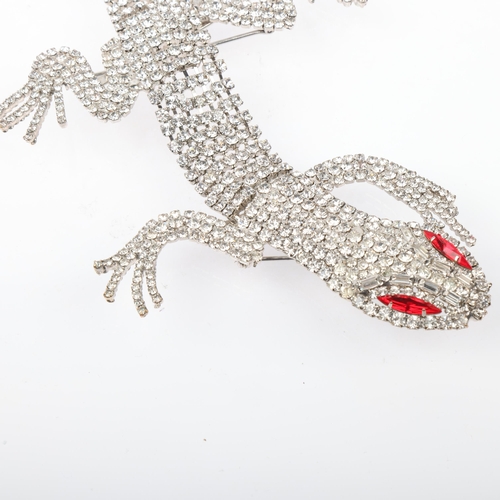 1571 - BUTLER & WILSON - a large Vintage rhinestone articulated lizard/gekko brooch, signed, 27cm, 65.6g