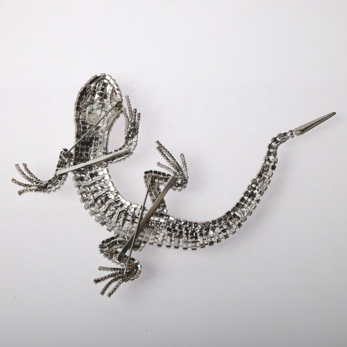 1571 - BUTLER & WILSON - a large Vintage rhinestone articulated lizard/gekko brooch, signed, 27cm, 65.6g