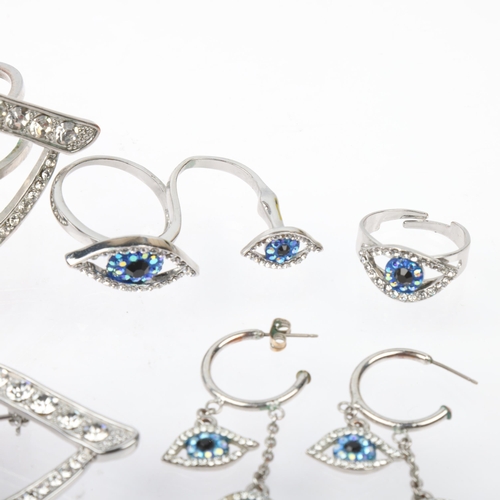 1572 - BUTLER & WILSON - a Vintage rhinestone Eye jewellery set, comprising bangle, brooch, pair of earring... 