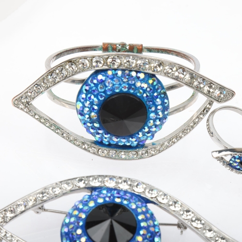 1572 - BUTLER & WILSON - a Vintage rhinestone Eye jewellery set, comprising bangle, brooch, pair of earring... 