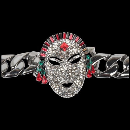 1573 - BUTLER & WILSON - a large Vintage rhinestone Masquerade face bracelet, setting height 60.8mm, 22cm