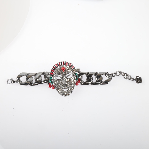 1573 - BUTLER & WILSON - a large Vintage rhinestone Masquerade face bracelet, setting height 60.8mm, 22cm