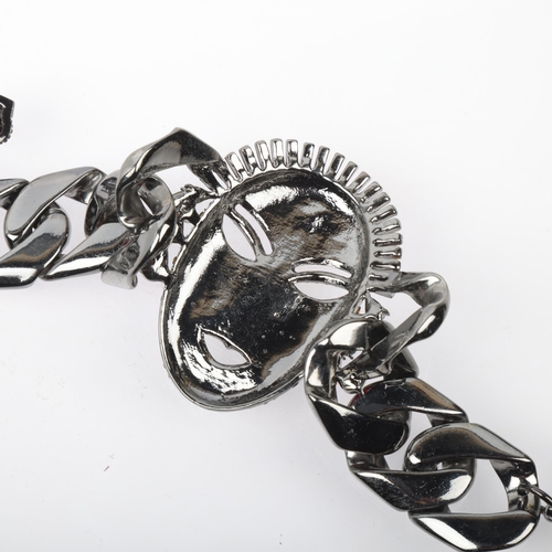 1573 - BUTLER & WILSON - a large Vintage rhinestone Masquerade face bracelet, setting height 60.8mm, 22cm