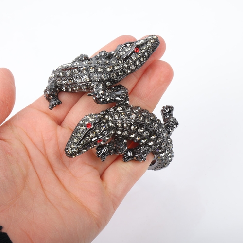 1576 - BUTLER & WILSON - a large Vintage rhinestone crocodile bangle, signed, internal circumference approx... 