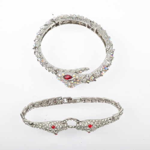 1578 - BUTLER & WILSON - a Vintage chrome plated rhinestone snake bangle and bracelet, internal circumferen... 