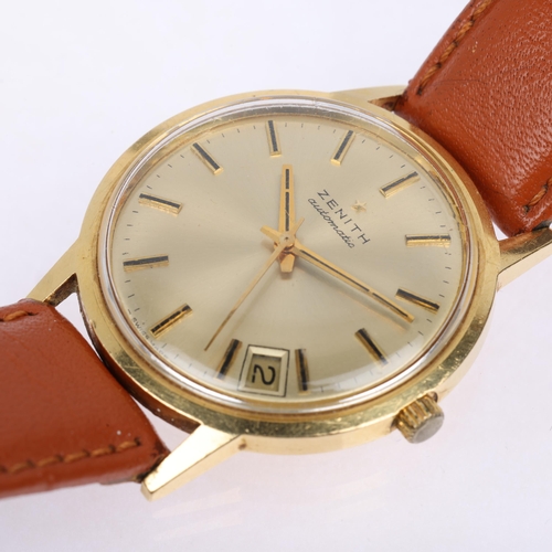 1003 - ZENITH - an 18ct gold automatic calendar wristwatch, circa 1960s, champagne dial with applied baton ... 