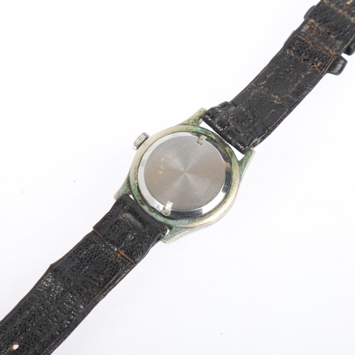 1012 - OLMA - a Second World War Period nickel plated pilot's mechanical wristwatch, circa 1940s, black dia... 
