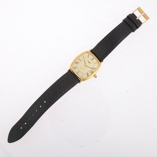 1019 - LONGINES - a gold plated stainless steel quartz calendar wristwatch, champagne dial with Roman numer... 