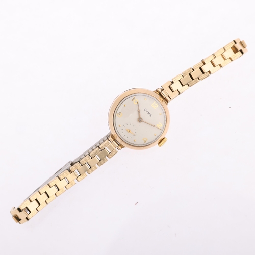 1035 - CYMA - a lady's 9ct gold mechanical wristwatch, circa 1950s, silvered dial with gilt eighthly Arabic... 