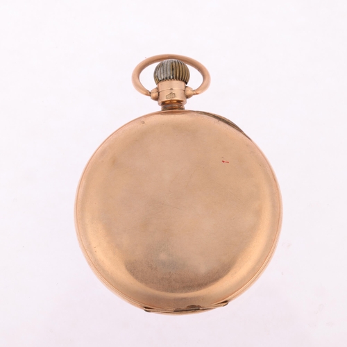 1046 - An early 20th century 9ct rose gold open-face keyless pocket watch, white enamel dial with Roman num... 