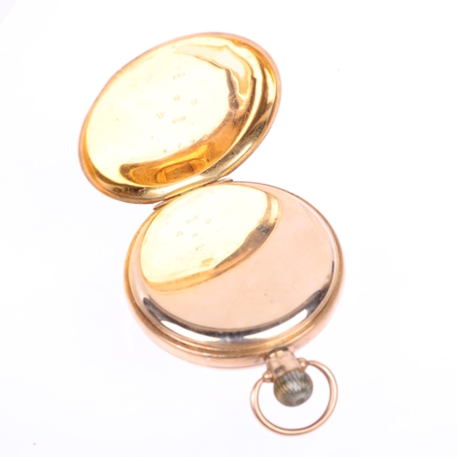 1046 - An early 20th century 9ct rose gold open-face keyless pocket watch, white enamel dial with Roman num... 
