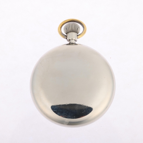 1047 - ROLEX - an early 20th century nickel-cased open-face keyless pocket watch, circa 1940s, white enamel... 