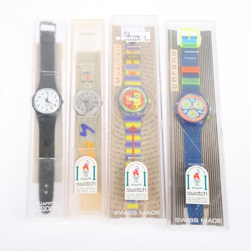 1061 - 4 Swatch watches, including 1995 chronograph, MusiCall, Sydney 2000 Olympics, etc, all boxed (4)