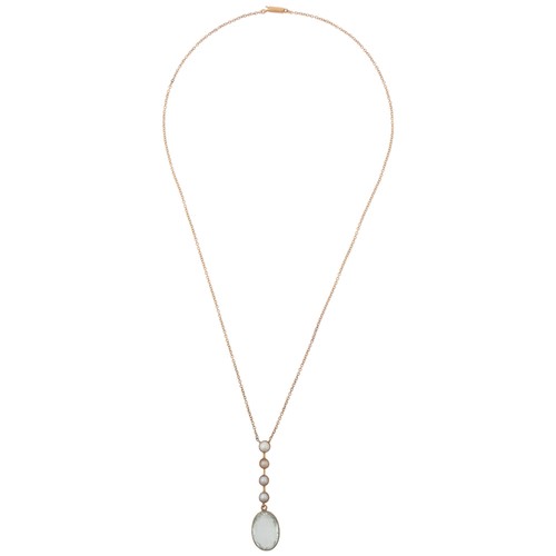 1253A - An Edwardian aquamarine and split pearl line pendant necklace, rub-over set with 4.35ct oval mixed-c... 