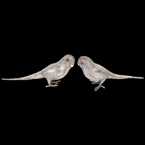 1600 - A pair of Edwardian novelty silver figural budgerigar bird pepperettes, George Bedingham, London 190... 