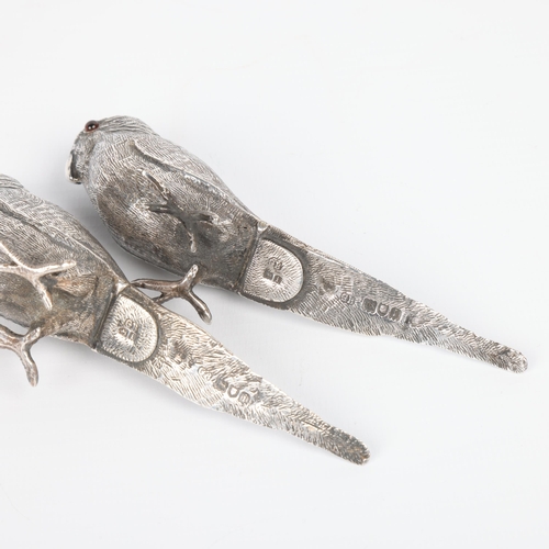 1600 - A pair of Edwardian novelty silver figural budgerigar bird pepperettes, George Bedingham, London 190... 