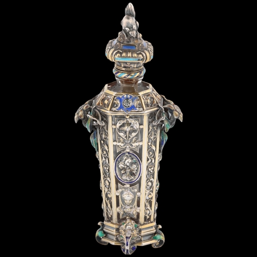 1611 - A Fine 19th century French silver-gilt mounted glass and enamel scent bottle, Jean-Valentin Morel, P... 