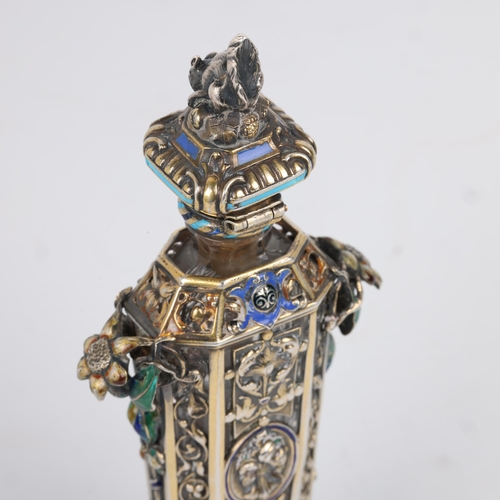 1611 - A Fine 19th century French silver-gilt mounted glass and enamel scent bottle, Jean-Valentin Morel, P... 