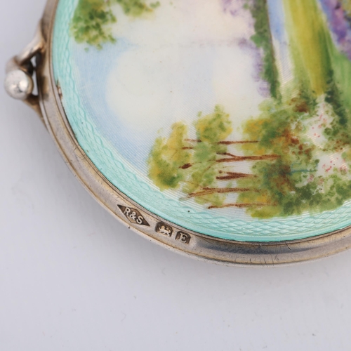 1622 - An Art Deco George V silver and enamel 'Woodland Landscape' powder compact, Rotherham & Sons, Birmin... 