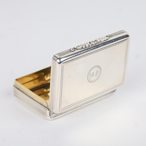 1631 - A George IV silver snuffbox, Edward Edwards, London 1835, rectangular form with engine turned decora... 