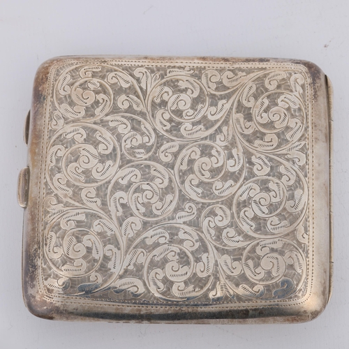 1638 - A George V curved silver cigarette case, William Aitken, Birmingham 1916, square form with allover f... 