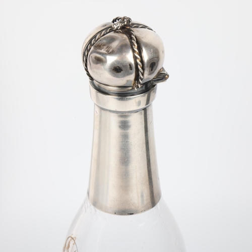 1647 - An unusual Antique French silver-mounted glass 'Champagne Bottle' decanter, Paris, circa 1900, with ... 