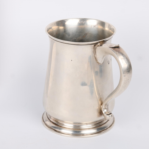 1650 - A George VI silver pint mug tankard, Harrods, London 1947, tapered cylindrical form with flared rim ... 