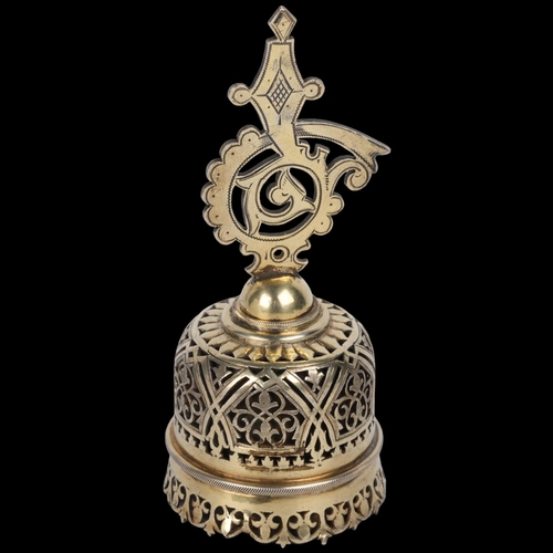 1654 - A Russian cast silver-gilt table bell, Alexander Moskvin, Moscow 1908 - 26, marked 84AM, height 12cm