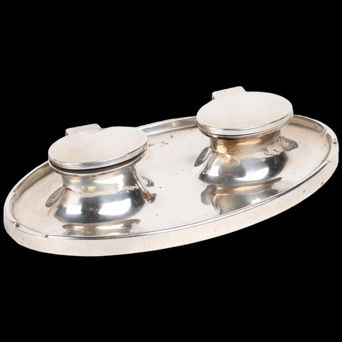 1673 - An Art Deco George V silver double inkwell deskstand, A&J Zimmerman Ltd, Birmingham 1924, reg. no. 6... 