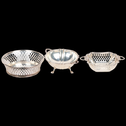 1676 - 3 George V silver bon bon baskets, all circa 1920, largest 11.5cm, 6.7oz total (3)