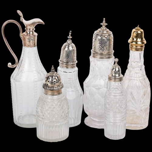 1678 - 6 Antique glass jars, including 2 George III silver-mounted examples, largest 19cm (6)