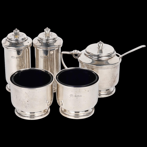 1679 - An Art Deco George VI silver 5-piece cruet set, Alexander Clark & Co Ltd, Birmingham 1937, comprisin... 