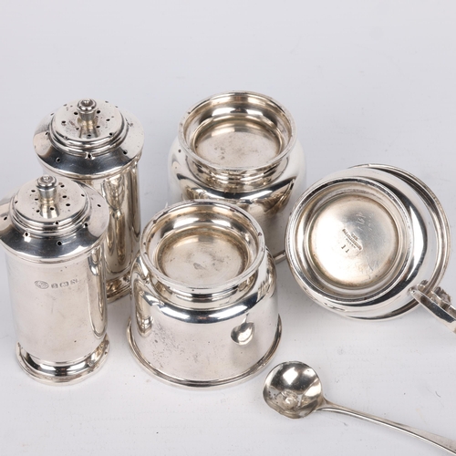 1679 - An Art Deco George VI silver 5-piece cruet set, Alexander Clark & Co Ltd, Birmingham 1937, comprisin... 