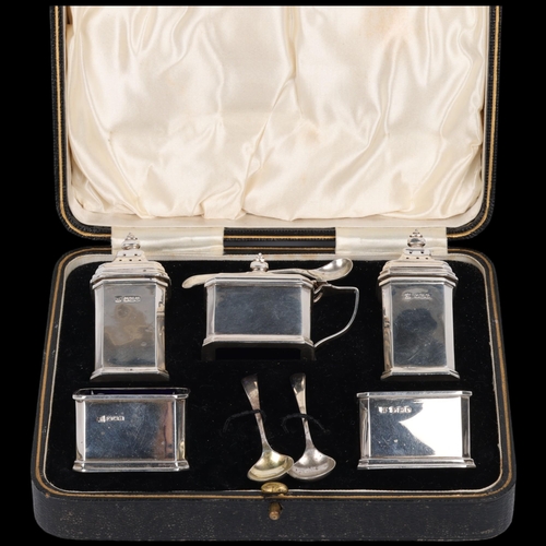 1680 - An Art Deco George V silver 5-piece cruet set, Cooper Brothers & Sons Ltd, Sheffield 1928, comprisin... 